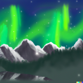 aurora borealis in the style of bob ross
